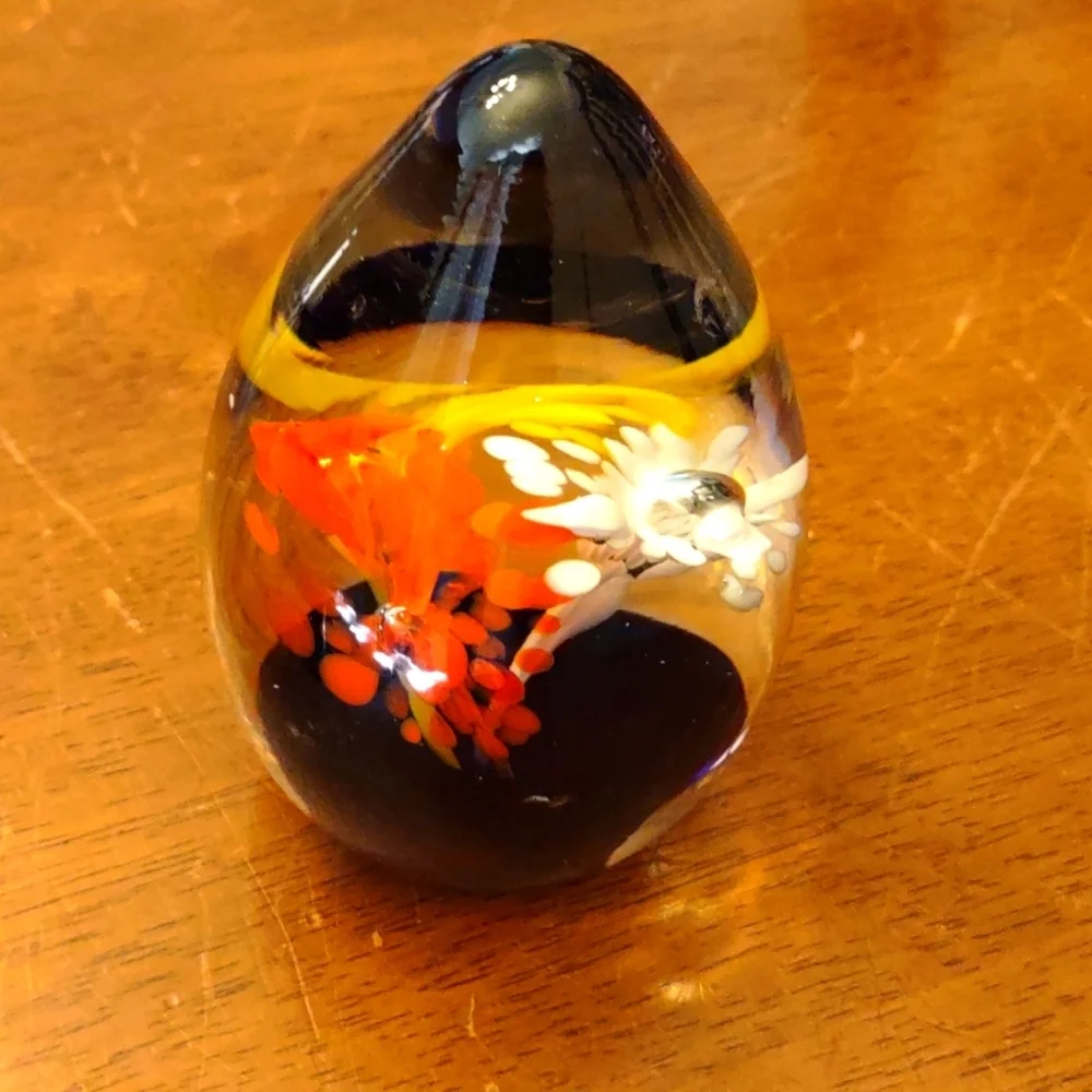 Art Glass Floral Egg Shaped Paperweight